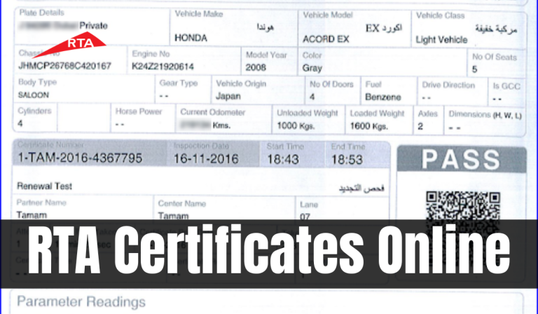 RTA Certificates Online